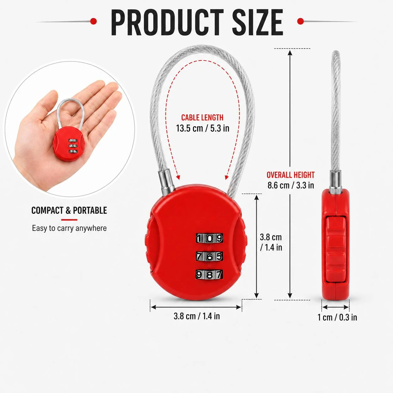 1pc 3-Digit Safe Suitcase Locks, Flexible Cable Luggage Combination Locks, Suitable for Travel Suitcases And Backpacks