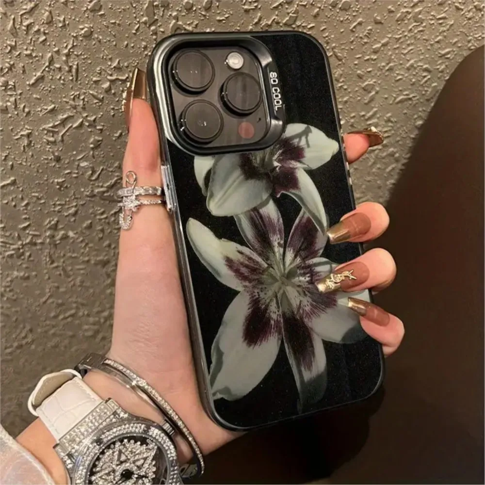 Painting Lily Flower Phone Case For iPhone 17 Air 16 15 14 13 12 11 Pro Max 7 8 Plus Black Hard Cover - náhled 2