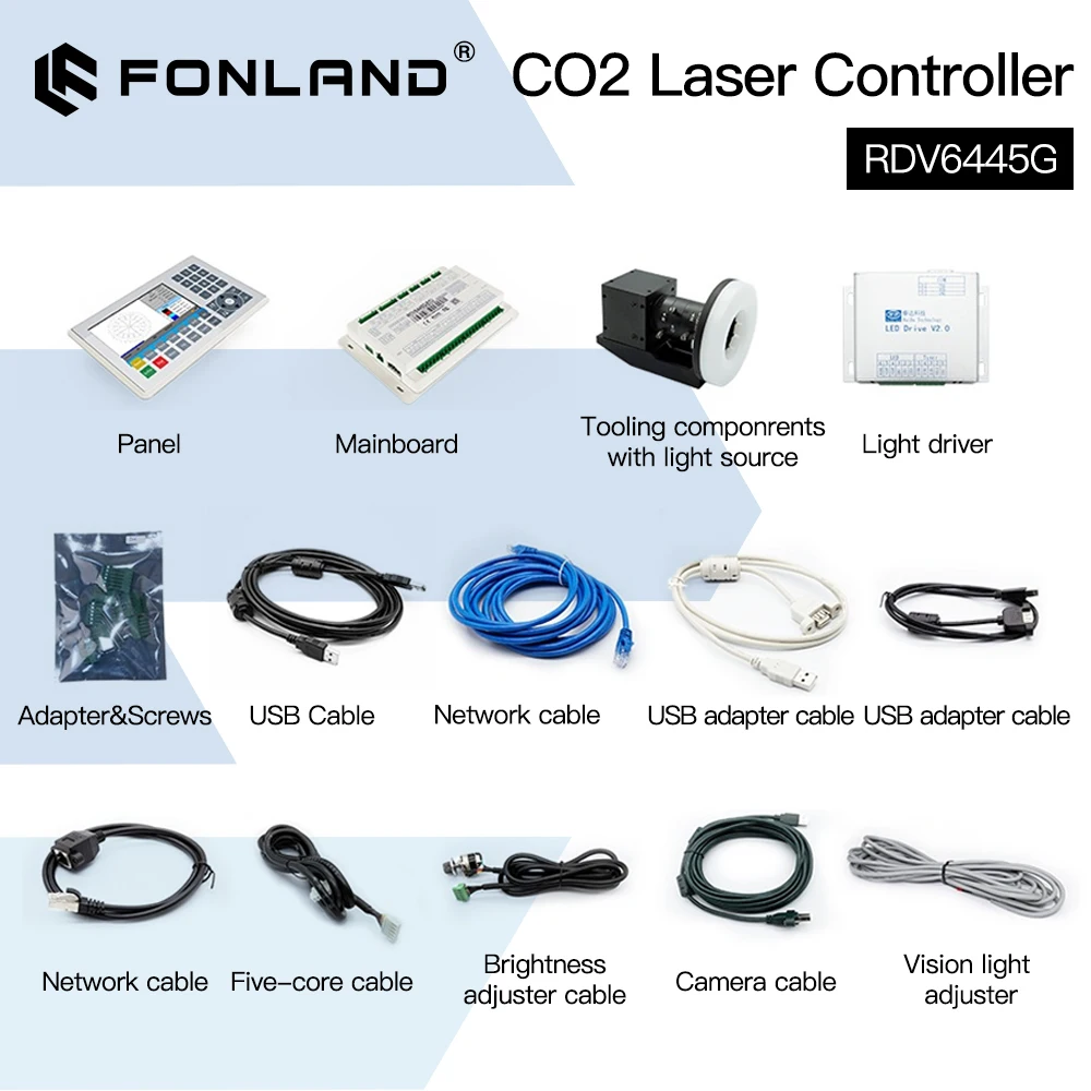 Fonland-ruidaレーザー切断および彫刻制御システム、彫刻機、ライトバーンのサポート、rdv6445g、小型ビジョン