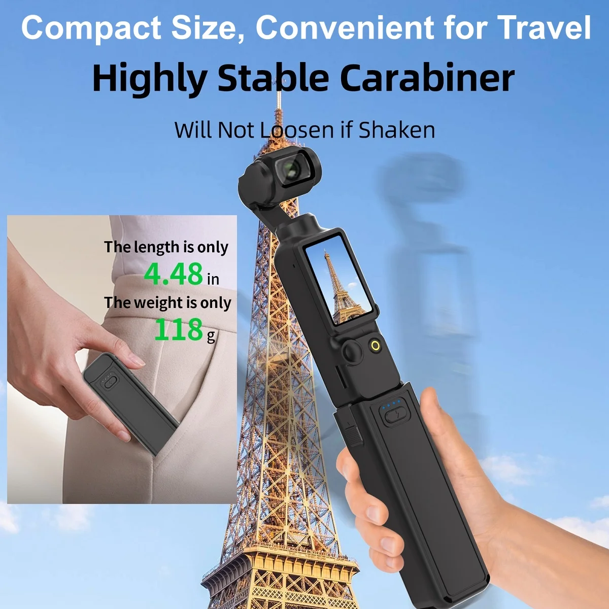 Alça de bateria para dji osmo pocket 3 criador combo portátil pocket3 acessórios 5000mah alça de carregamento de bateria com rosca de 1/4"