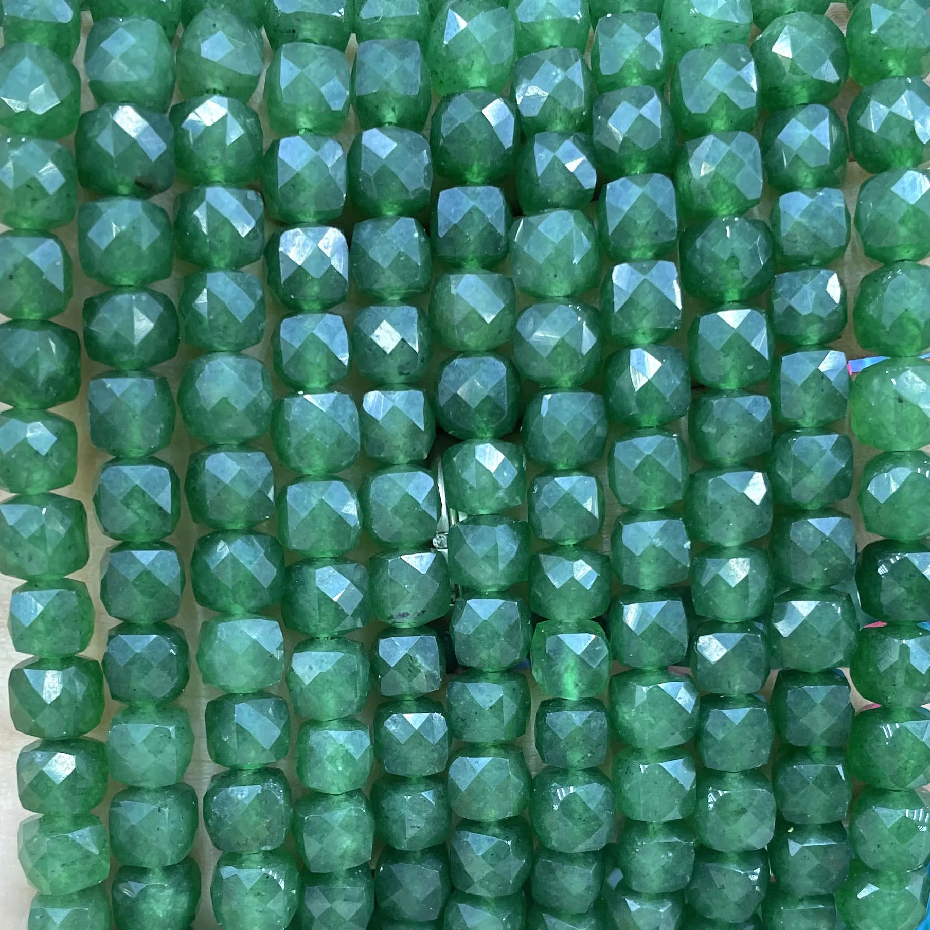 8X8MM Square Natural Chalcedony Emerald Green Stone Loose Beads for DIY Jewelry Making Bracelet Necklace Accessories