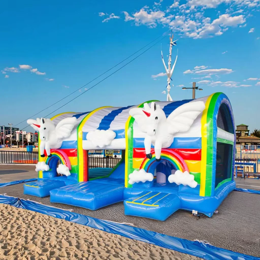 New Design Giant Unicorn Inflatable Castle Rainbow Jumping Bouncer with Slide Commercial PVC Bounce House for Party Rental