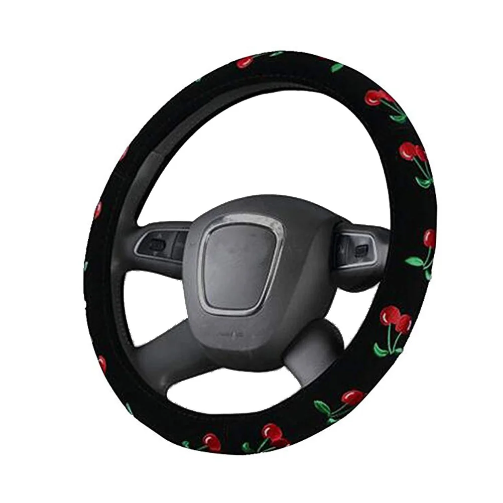 

Steering Wheel Cover Cherry Embroidery For Women Auto Car Decoration Comfort Grip Protection In Hot Cold Weather Styling