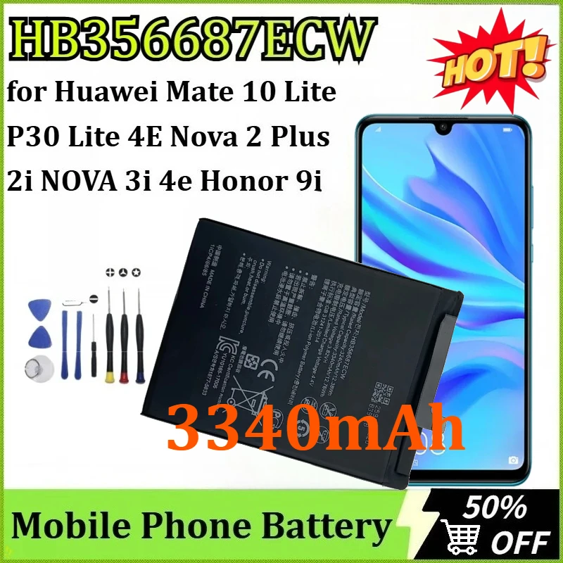

HB356687ECW 3.82V 3340mAh Mobile Phone for Huawei Mate 10 Lite P30 Lite 4E Nova 2 Plus 2i NOVA 3i 4e Honor 9i Battery + Tools
