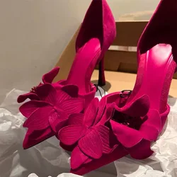 Elegant Woman High Heeled Shoes Sweet Rose Closed Toe Footwear 2023 Summer Slingback Pointed Fashion Dress Ladies Sandals