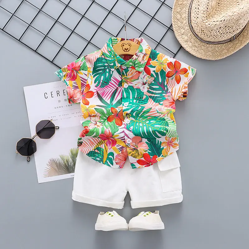 New Summer Casual Full Printe Baby Boy Toddler Causal Clothes Shirt Pants 2Pcs/set Cotton Kids Outfits Clothing suit 0-5 years