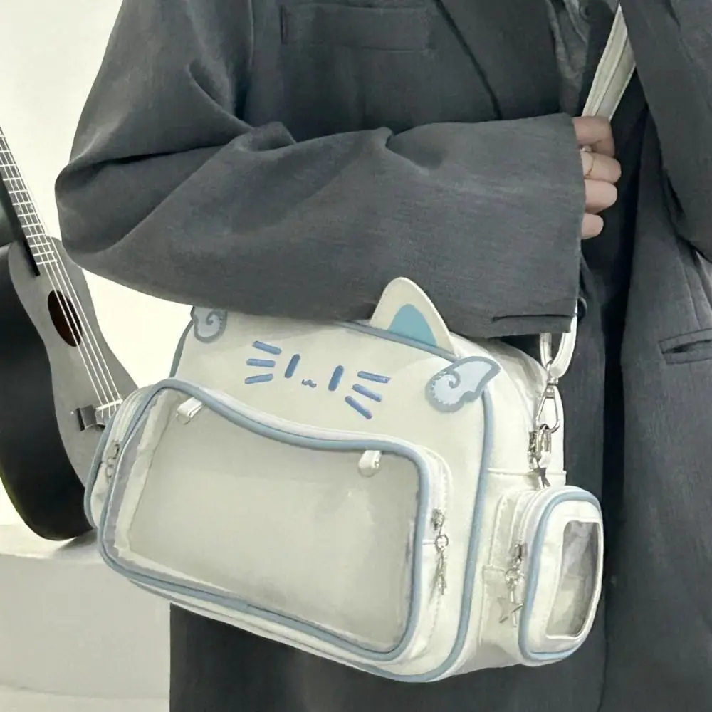 Adge عرض لطيف القط Itabag JK Kawaii Preppy نمط شفاف جيب حقيبة بولي Leather الجلود أنيمي شارة عرض الدمى حمل حقيبة في الهواء الطلق