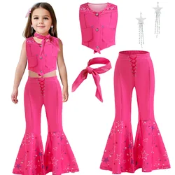 Halloween New Cosplay Barbie Set Girls' Stage Performance Costume Star Print Sweet and Cute Barbie Pink Set for 3-10 Years