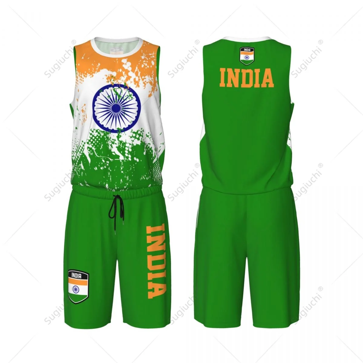 

Team-up India Flag Grain Men Basketball Jersey Set Shirt & Pants Sleeveless Custom Name Nunber Exclusive