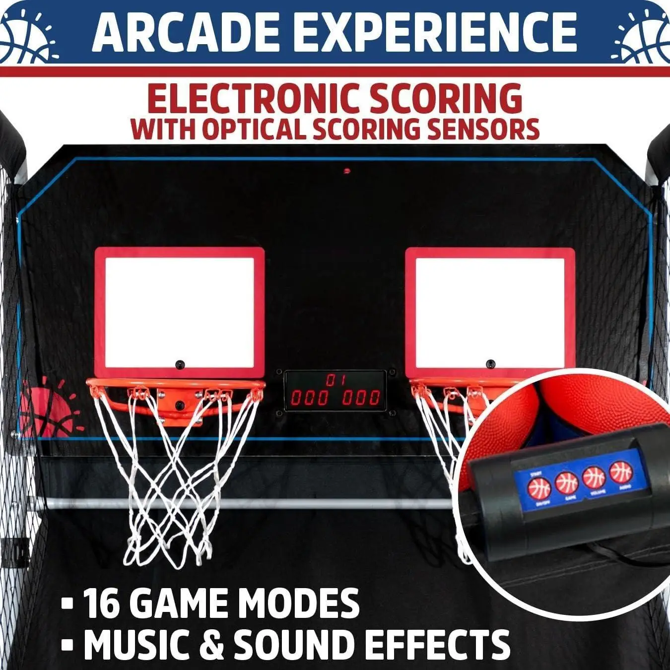Tiro duplo W_Home |   Jogo de basquete arcade para casa |   Aro de pontuação do sensor, 16 modos de jogo, 7 bolas |   Dobrável para fácil