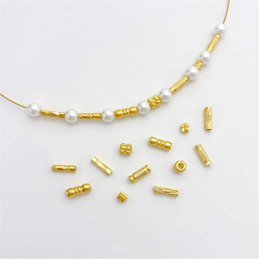 

18K Gold-wrapped Bucket Beads, Tube Beads, Cut-out Threaded Beads, DIY Beaded Bracelets, Necklaces, Jewelry, Material Accessorie