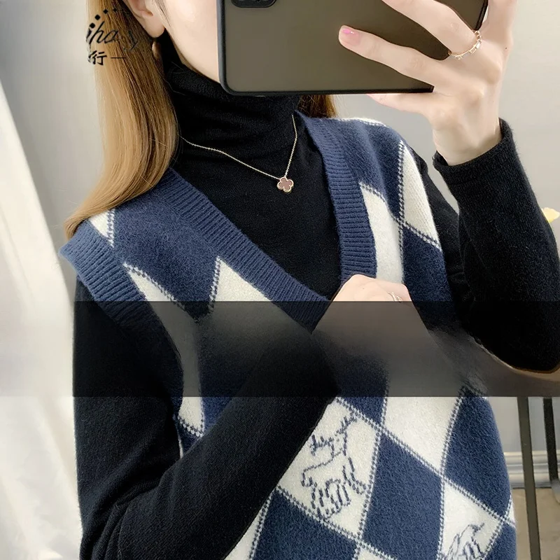 

Женский вязаный жилет свободного кроя с V-образным вырезом и бахромой, модный топ в корейском стиле для весны и осени, повседневная верхняя одежда с узором для офиса и города