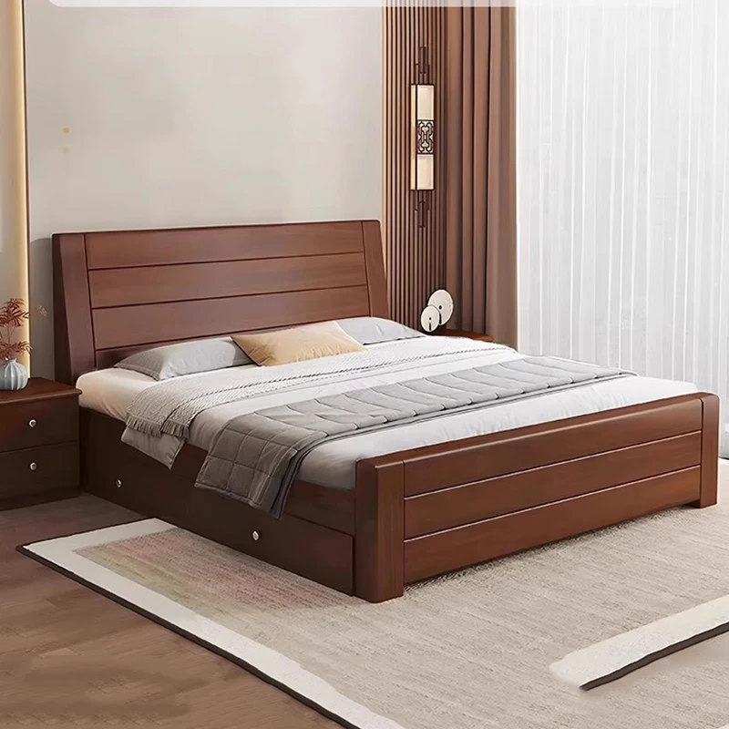 

Wooden Simple Bed Space Saving Design Sleeping Storage Modern Bed Headboards Bedroom Double Frame Beliche Lounge Suite Furniture