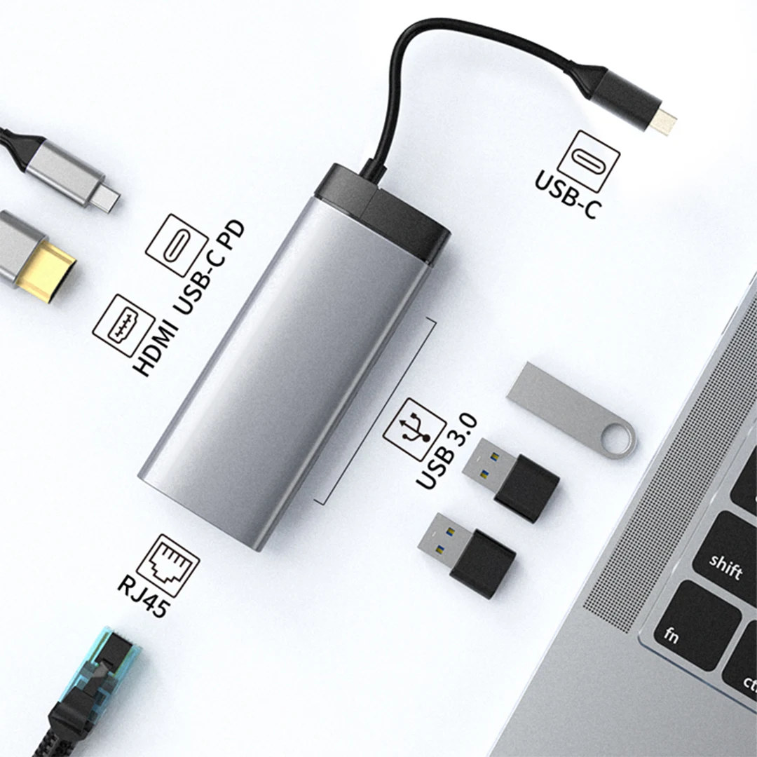 6 in 1 USB C HUB tipo C Splitter a 4K 3 Docking Station adattatore per Laptop con PD SD TF RJ45 per Macbook Air M1 iPad Pro