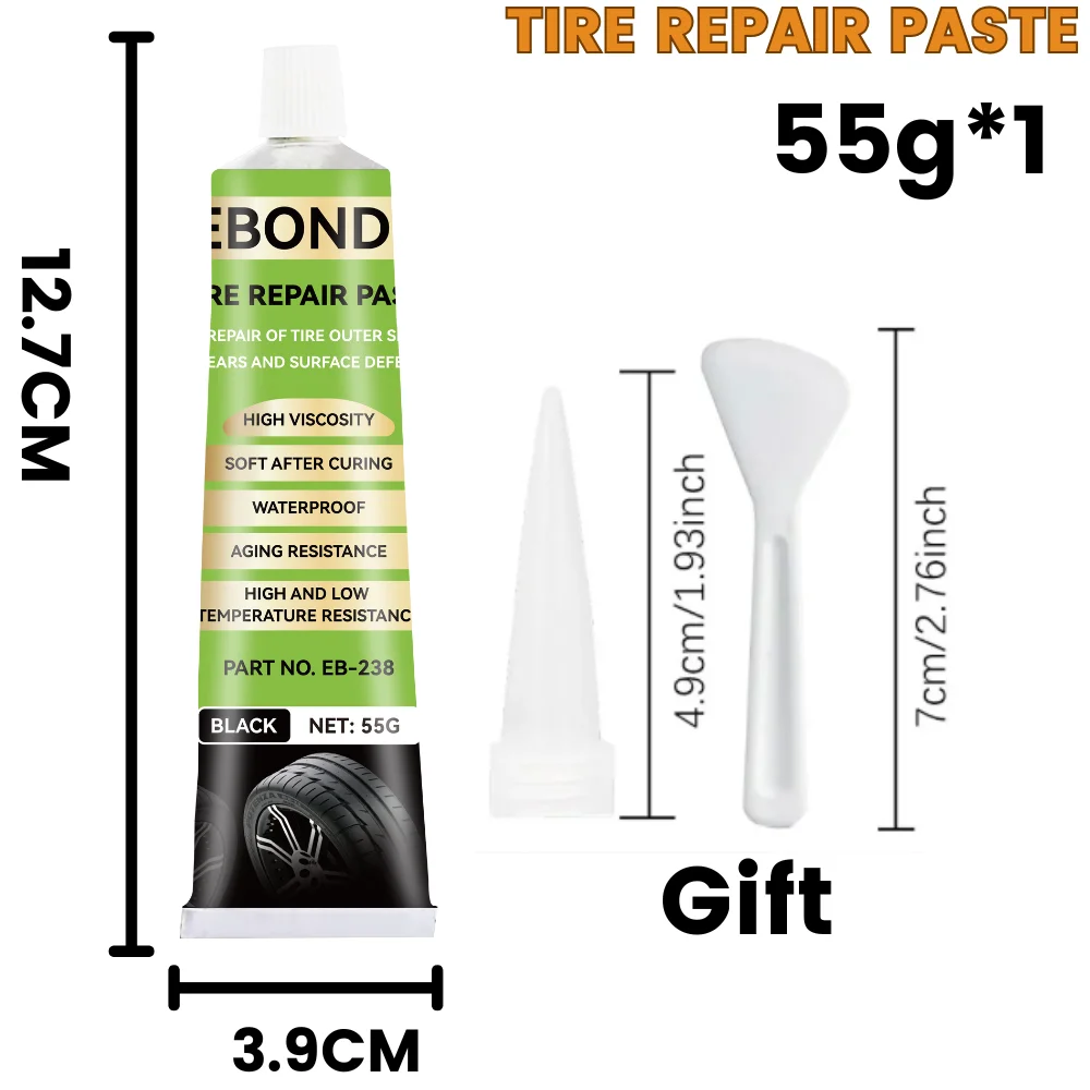 Reifenreparaturpaste für Kratzer im Auto und Fahrrad, hochtemperaturbeständig, flexibler schwarzer Kleber, schnell trocknendes, verschleißfestes Gummidichtmittel, 55 g