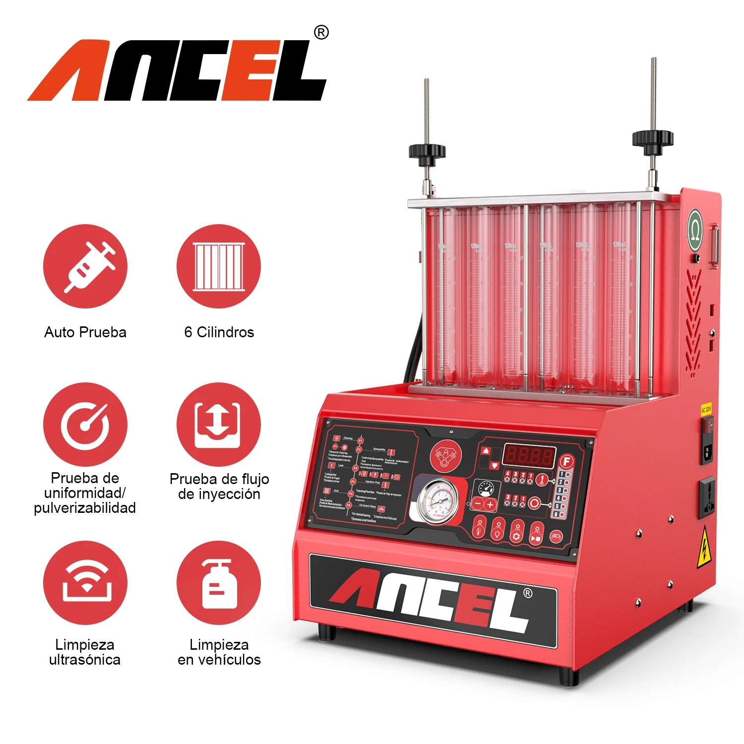 ANCEL AJ600 Car Ultrasonic Cleaning Fuel Injector Cleaner Tester 6-Cylinder Sprayability Test Leakage Test Functions