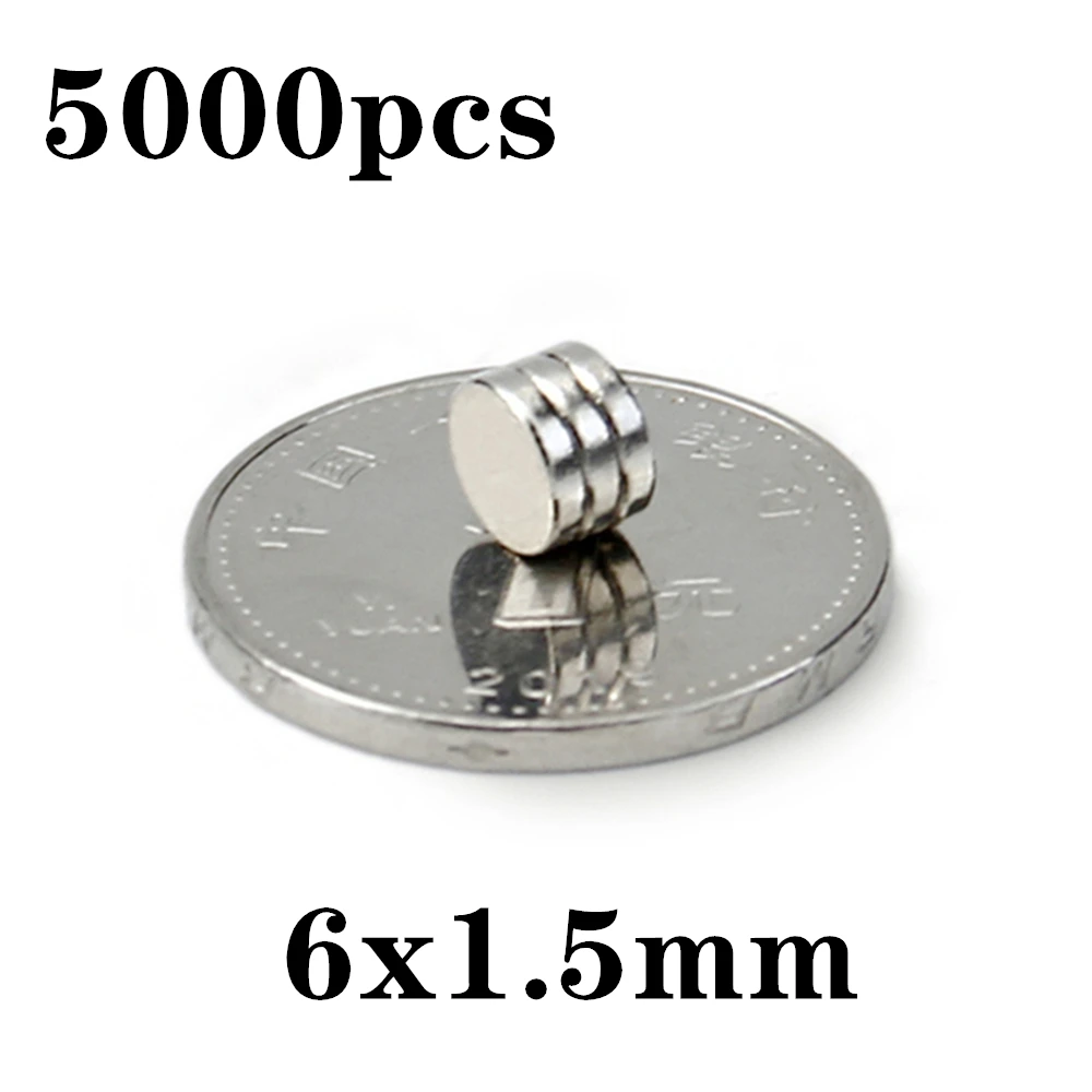 5000pcs Neodymium N35 6x1.5mm Strong Magnets Tiny Disc NdFeB Rare Earth For Crafts Models Fridge Sticking 6x1.5mm