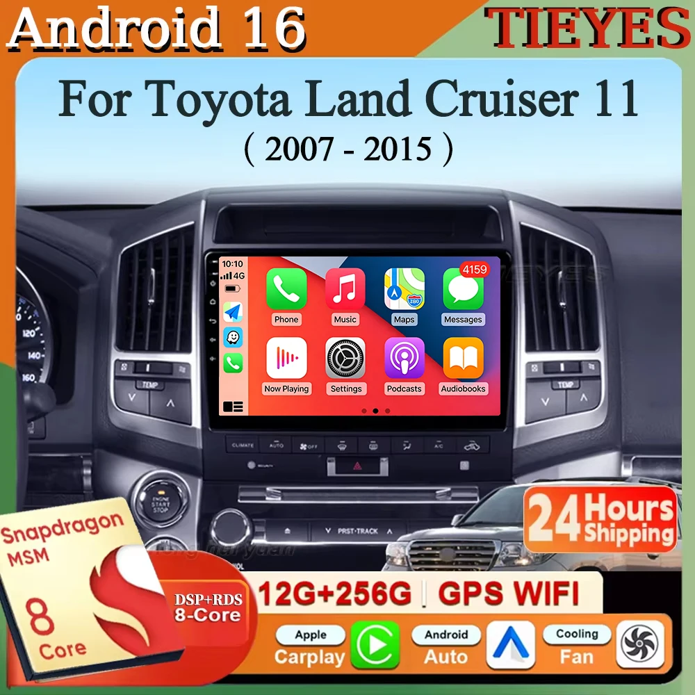 Android 16 Carplay&Auto Car Radio Navigation Multimedia Stereo Player QLED GPS For Toyota Land Cruiser 11 200 2007 - 2015