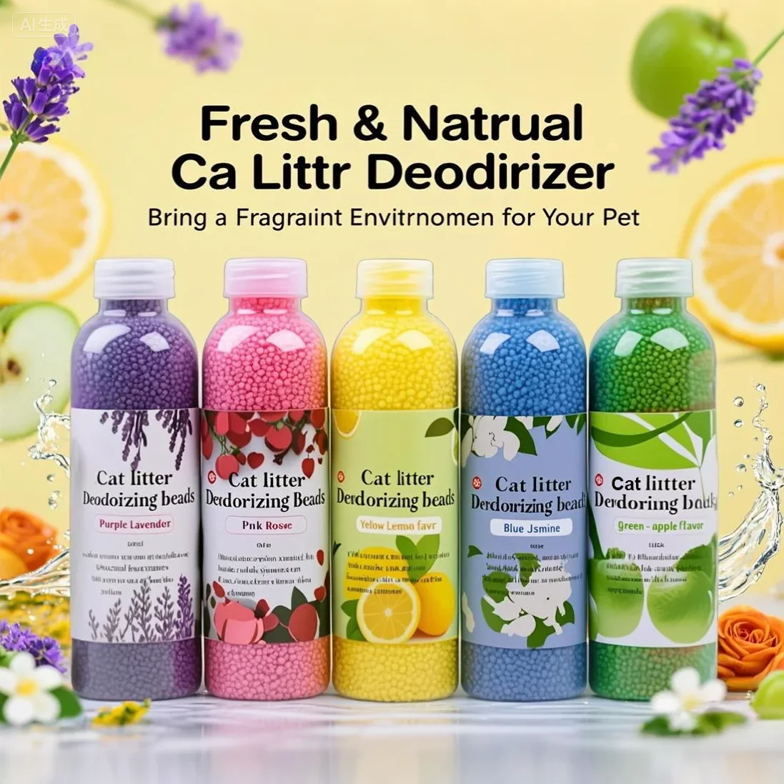 

250ml 6 Flavors fine activated carbon beads for cat litter boxes-lasting kitty toilet odor elimination, safe sand odor absorber