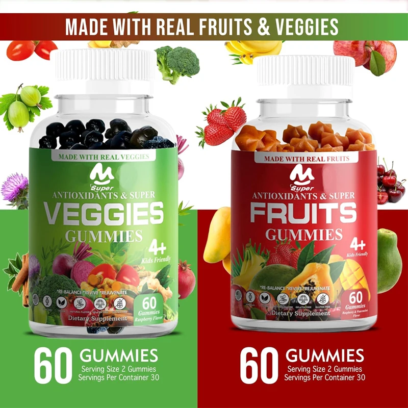 Fruitandvegetablegummies - Vitamin supplements for women and men's vegetables - mixed fruit and green, suitable for daily health