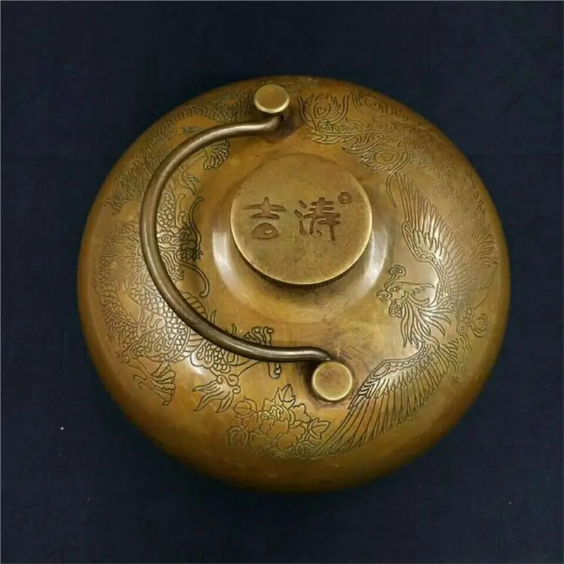 Dragon and Phoenix Brass Hand Warmer Soup Woman Brass Thickened Ancient Furnace Kettle Winter Antique Hand Warmer for and Women
