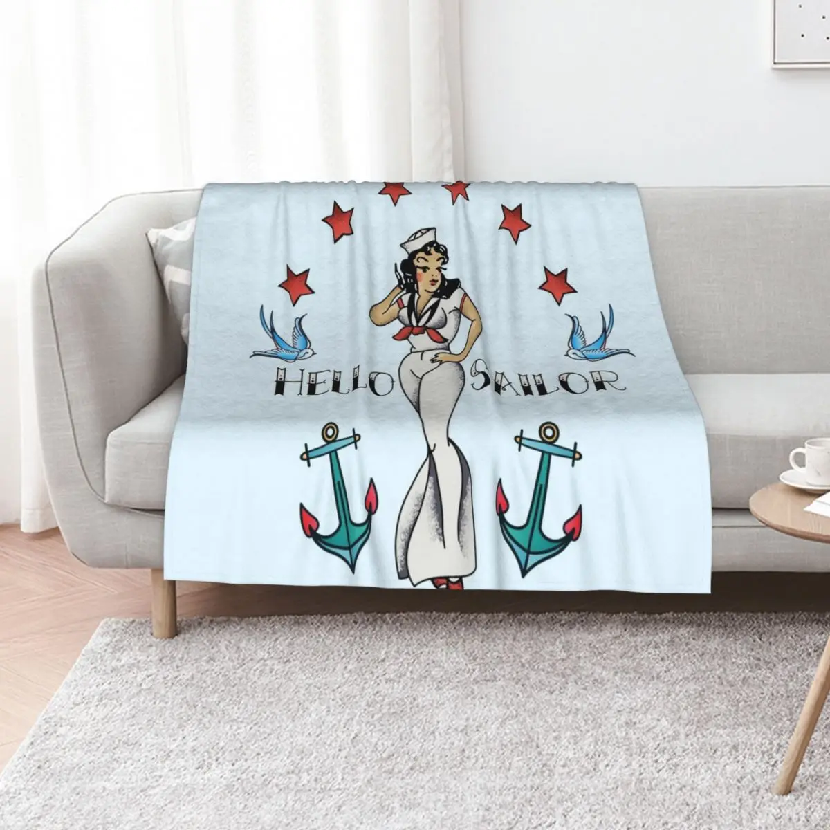 Jerry Style Hello Sailor Vintage Pin Up Tattoo Throw Blanket Luxury St Nap Cute Hairys Blankets