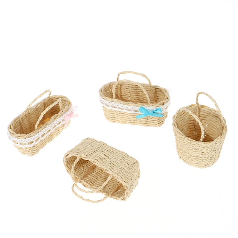 High Quality Mini Cute Dollhouse Rattan Frame Hand-woven Basket Cute Toys Dolls Miniature Decoration