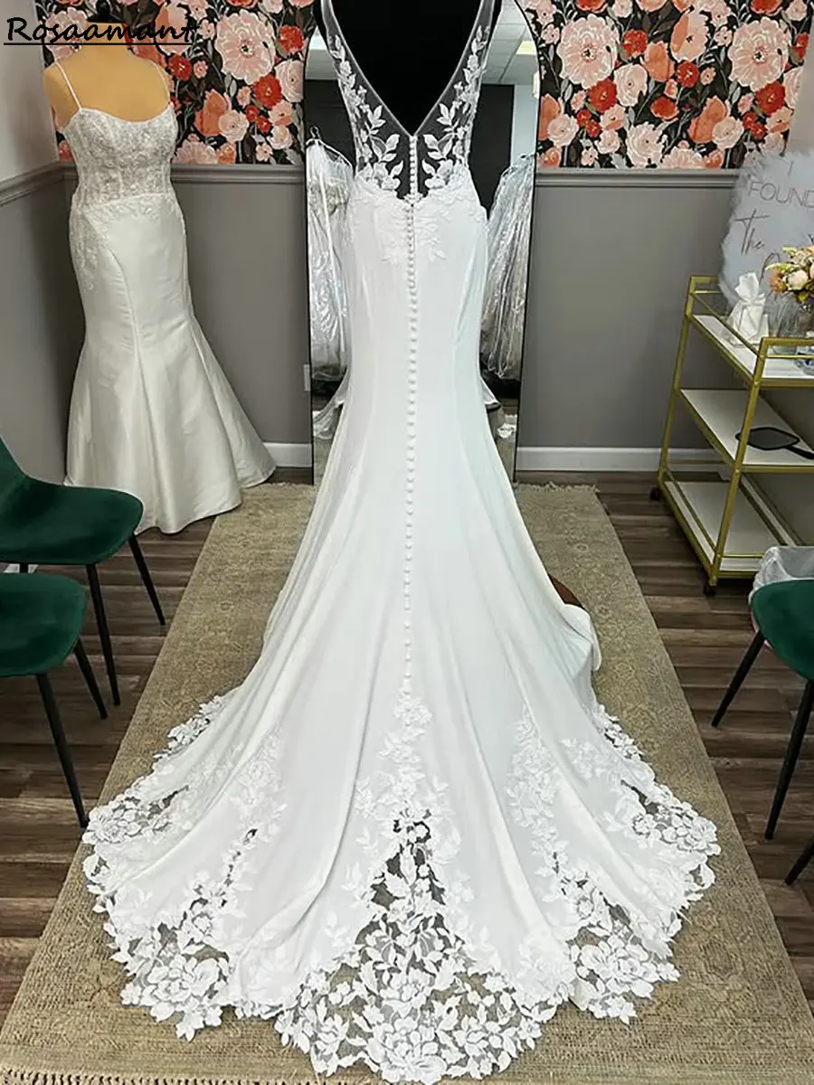 الساتان انفصال كم الوهم الخلفي حورية البحر فساتين الزفاف الخامس الرقبة يزين الدانتيل البلد أثواب الزفاف