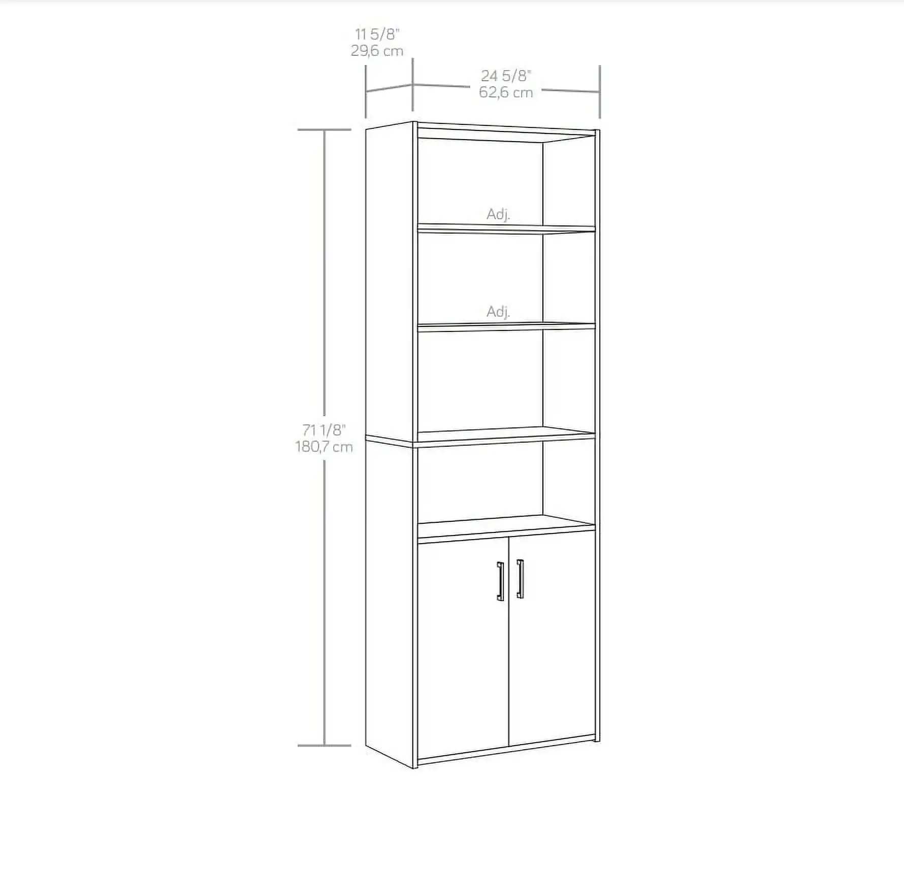 Traditionele 5 Plank Boekenkast Met Deuren, Zwart/Rustiek Verweerd Eiken/Witte Afwerking