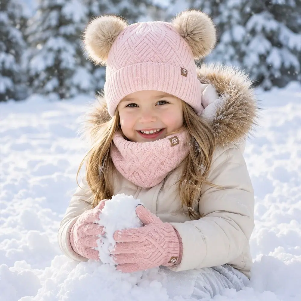 3Pcs/Set Fashion Winter Children Scarf Hat Gloves Set Warm Knitted Hats Scarfs Thicken Soft Bonnet Gloves Kits Kids