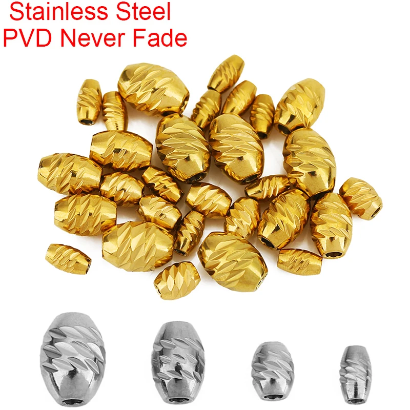 10pcs 5 7 8 mm Never Fade PVD Stainless Steel Beads Large Hole Spacer Beads For DIY Jewelry Making Bracelet Necklace Findings