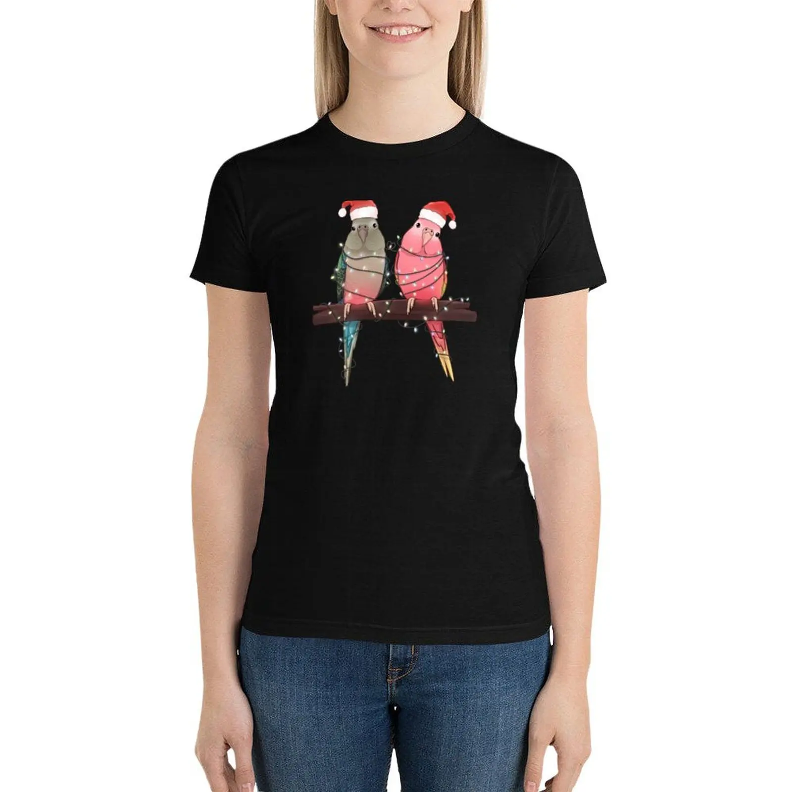 

Christmas Parrots T-Shirt tees Short sleeve tee korean fashion Womens graphic t shirts