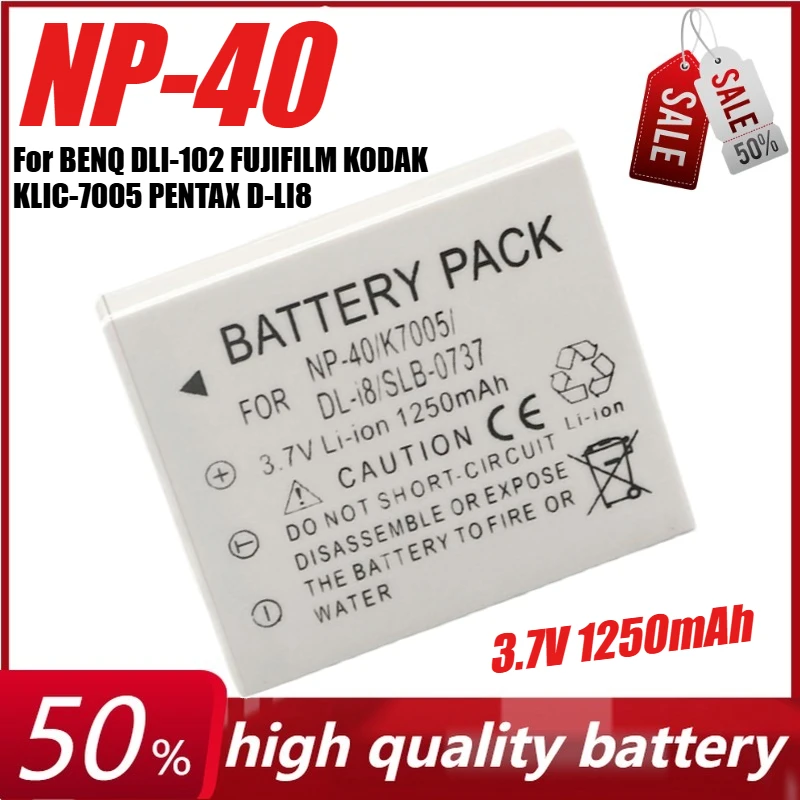 

3.7V 1250mAh NP-40 Battery for BENQ DLI-102 FUJIFILM KODAK KLIC-7005 PENTAX D-LI8 D-Li85 SLB-0737 Battery