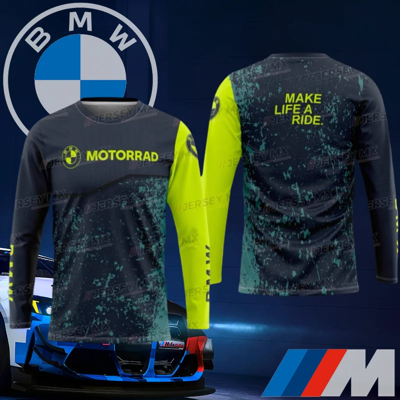 

Быстросохнущая высококачественная роскошная брендовая футболка BMW с длинными рукавами для спорта и отдыха, подарок для любителей автомобилей, спортивный велосипедный костюм, топ мото