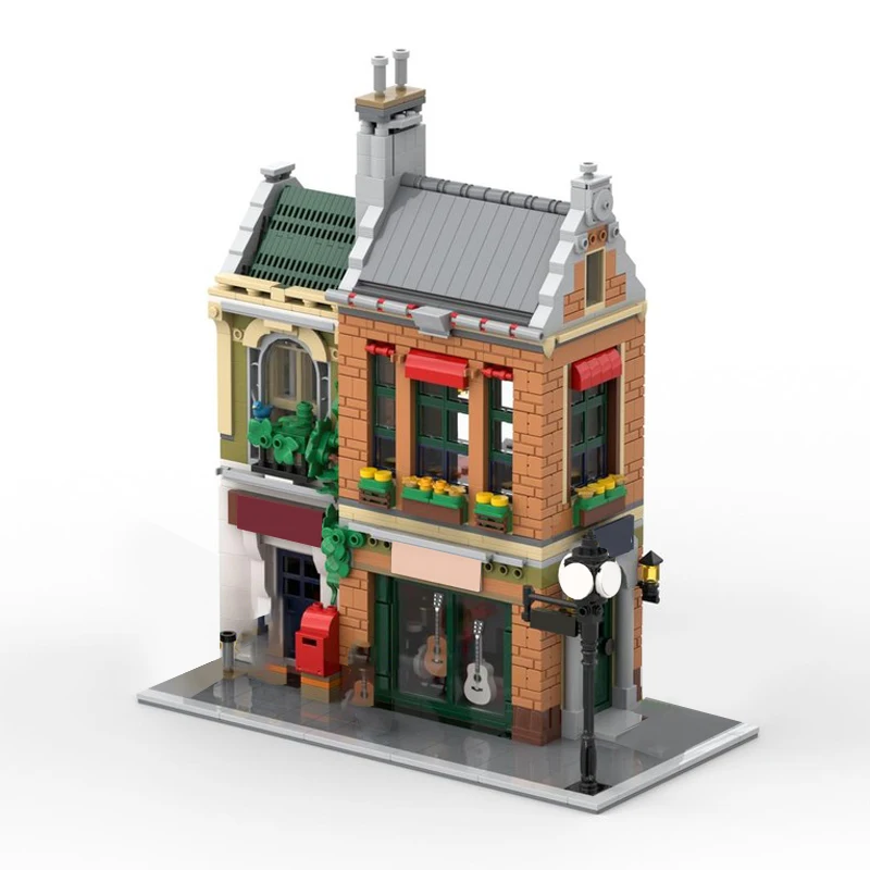 1478 PCS House Street Music Store MOC Customize Modular Building Block Design Educational Model Popular DIY Toy Birthday Gift