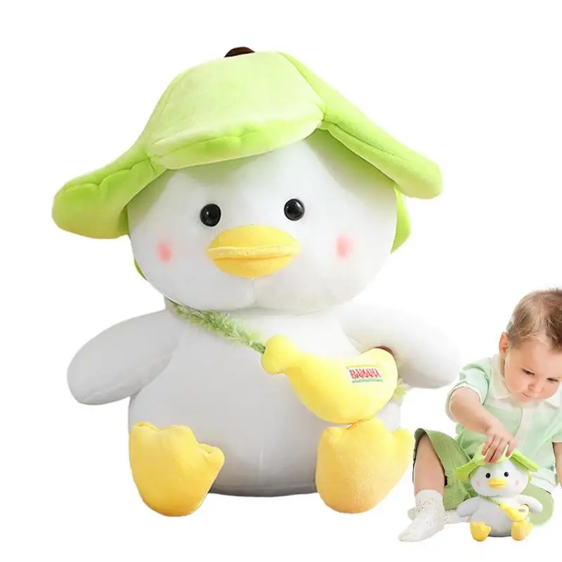 Duck Stuffed Animal Toy Green Banana Hat Duck Toy 25cm Soft Cute Plushie Hugging Pillow Dolls Duck Stuffed Animal Gifts Home