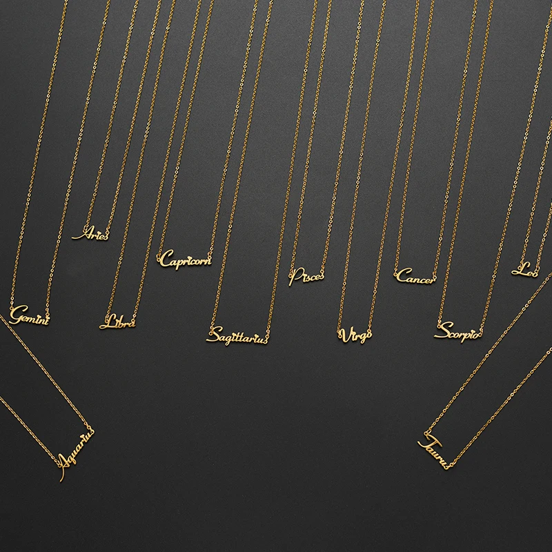 Stainless Steel 12 Zodiac Sign Necklaces for Women Constellation Pendant Clavicle Chain Necklace Cancer Leo Scorpio Wholesale