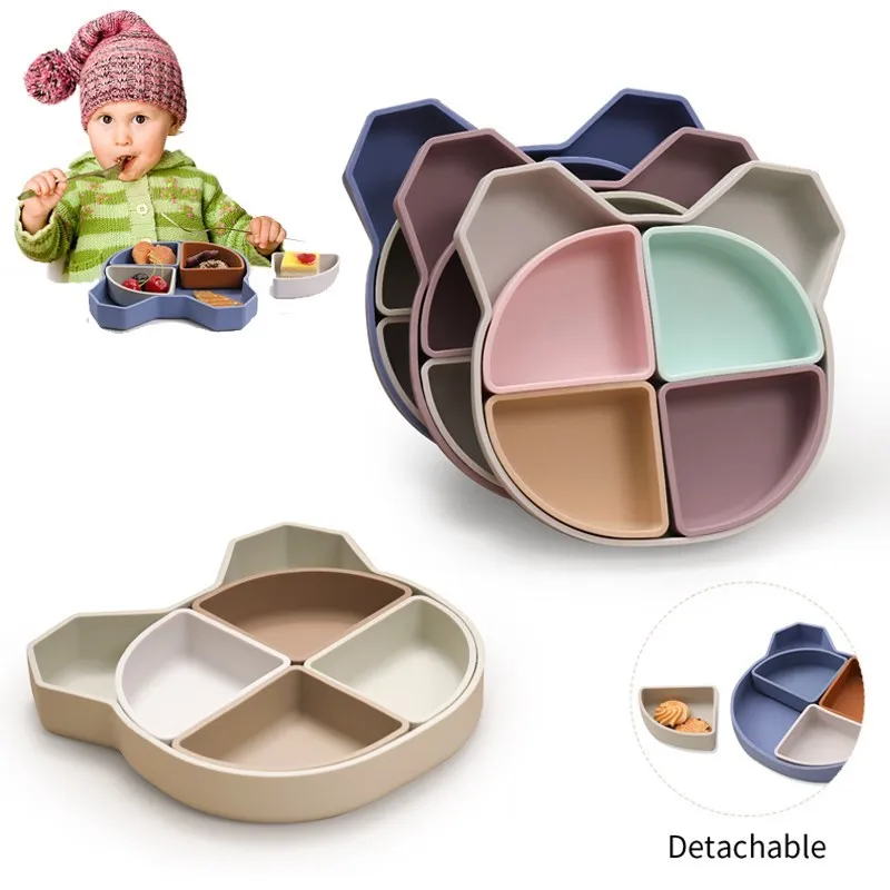 

1pc Baby Dishes Silicone Bowl Plate Cute Mickey Children Feeding Plate Non-Slip Baby Food Feeding Bowl For Children