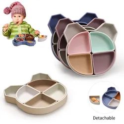 1pc Baby Dishes Silicone Bowl Plate Cute Mickey Children Feeding Plate Non-Slip Baby Food Feeding Bowl For Children