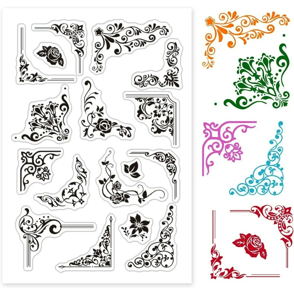 Iron Orchid Corner Flourishes Lily of The Valley Rose Lily Flower Clear Stamps Transparent Silicone Stamp Seal for Card Making