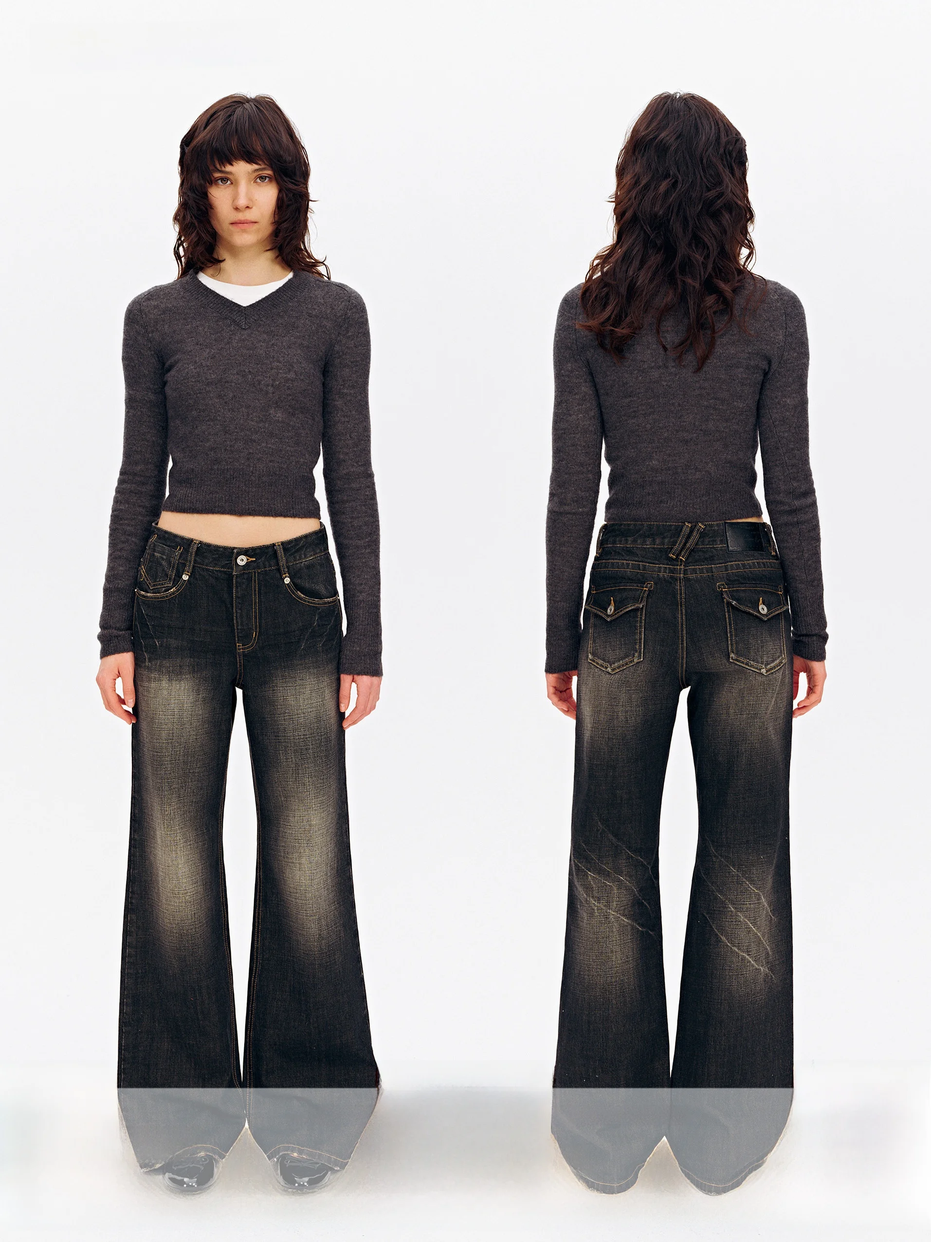 

Classic Bla ey Waed Low Waist Straight Leg Loose Fit Jeans SEEKSIMPLE Casual Sle Cotton Blend Button Closure