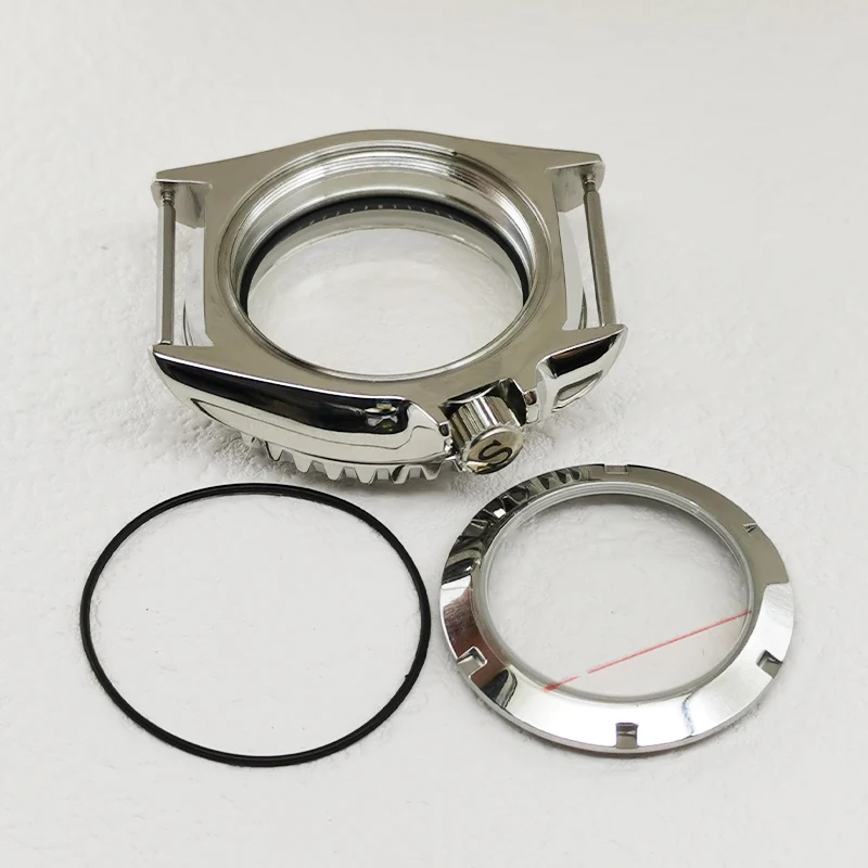 42 مللي متر NH35 الفضة ثنائي الطبقة قبة الياقوت الزجاج حالة يناسب NH35 NH36 4R 7S حركة 28.5 مللي متر الطلب مع الحافة إدراج ساعة حالات تجديد