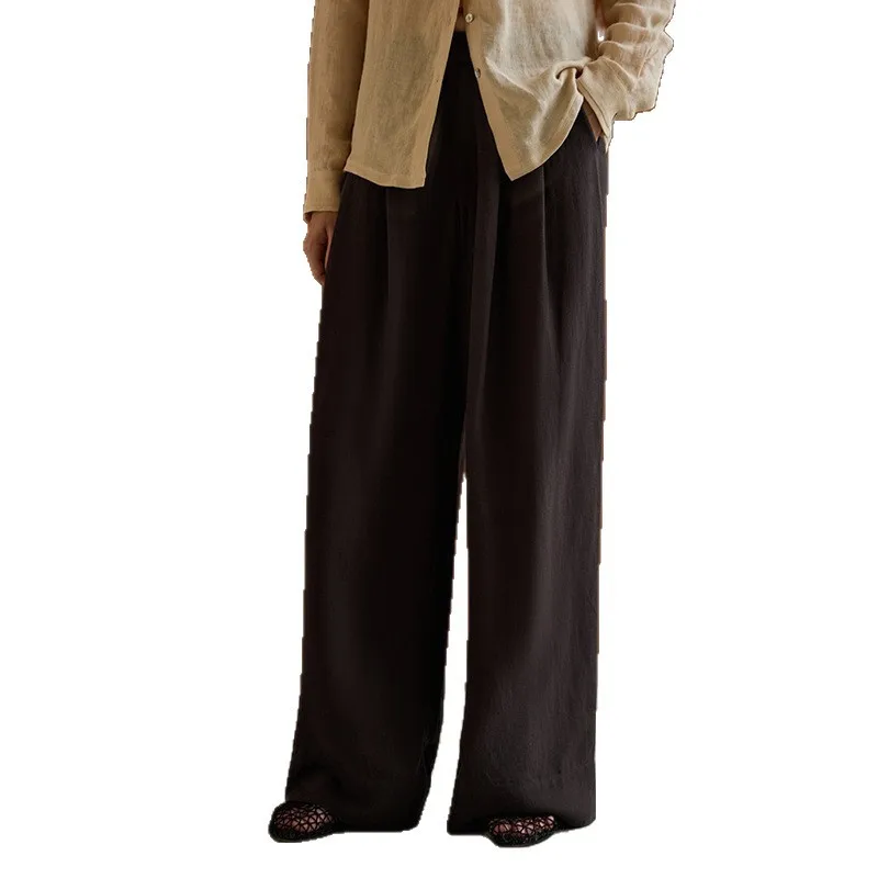 Jesienne lniane spodnie damskie Proste Spodnie z wysokim stanem i szerokimi nogawkami Moda vintage Streetwear Casual Luźne spodnie biurowe dla kobiet Chic Bottoms
