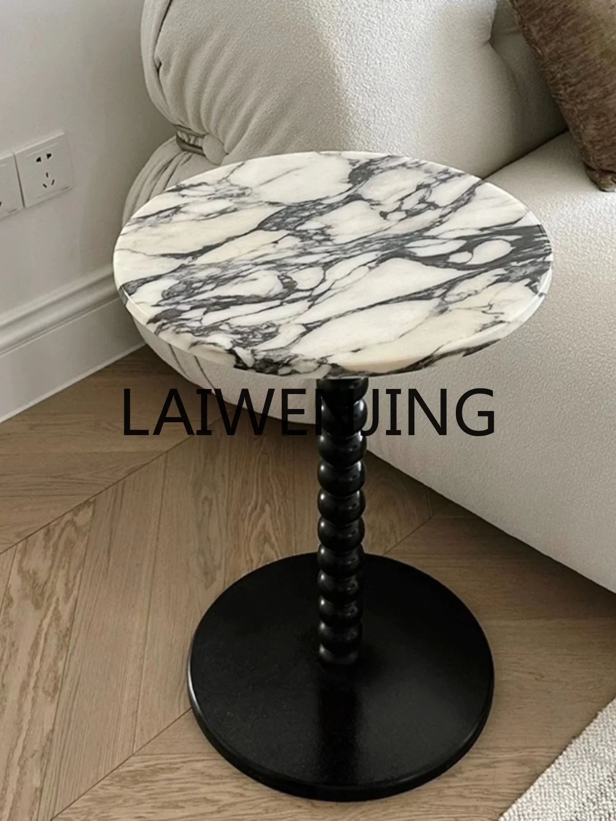 French marble edge table solid wood luxury stone bedside sofa furniture small apartment round coffee table