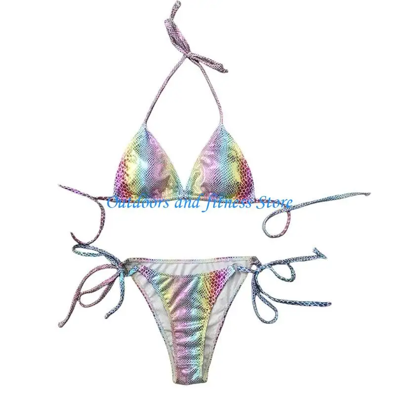 

H053 2 Pcs Bathing Suit for Woman Low Waist Swimsuit Snake Skin Print Swimwear