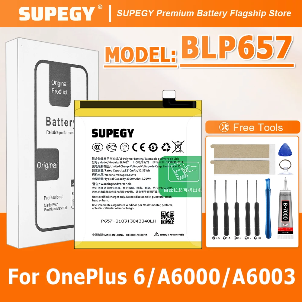 

100% новая батарея BLP657 для Oneplus 6/A6000/A6003, сменные батареи + бесплатные инструменты