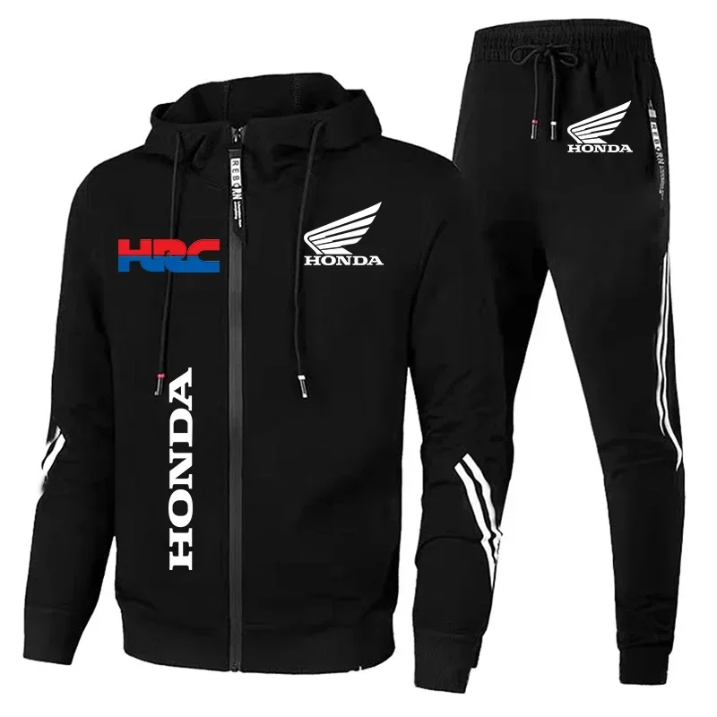 

H New Honda Tracksuit Men's Clothing Honda HRC Logo Print Sweat Suits Zip Hoodies+Pants 2 Piece Sets Men Honda HRC Sportswear