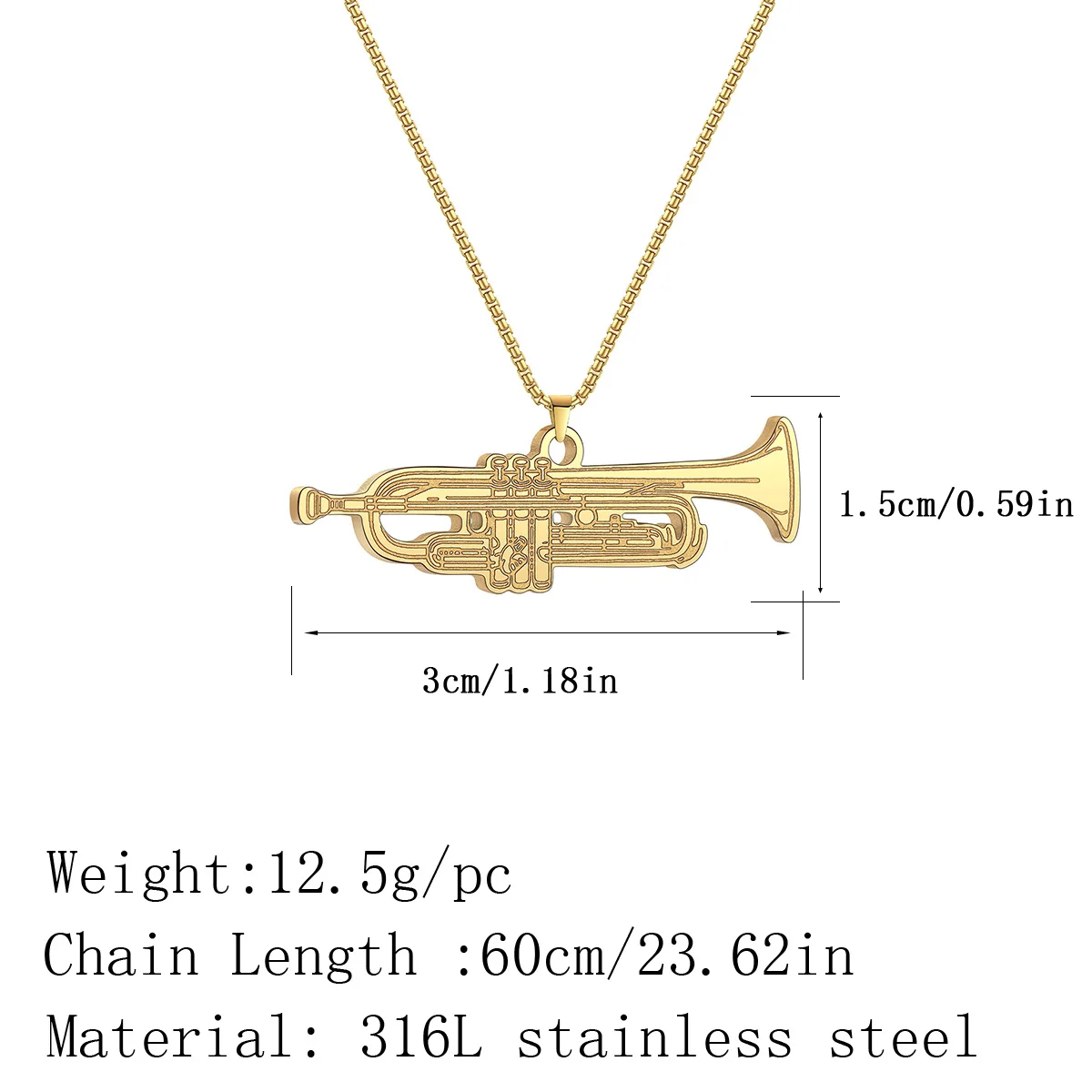 Kinitial Trumpet Pendant Women Necklace Stainless Steel Musical Instrument Pattern Choker Personality Jewelry Gift Wholesale