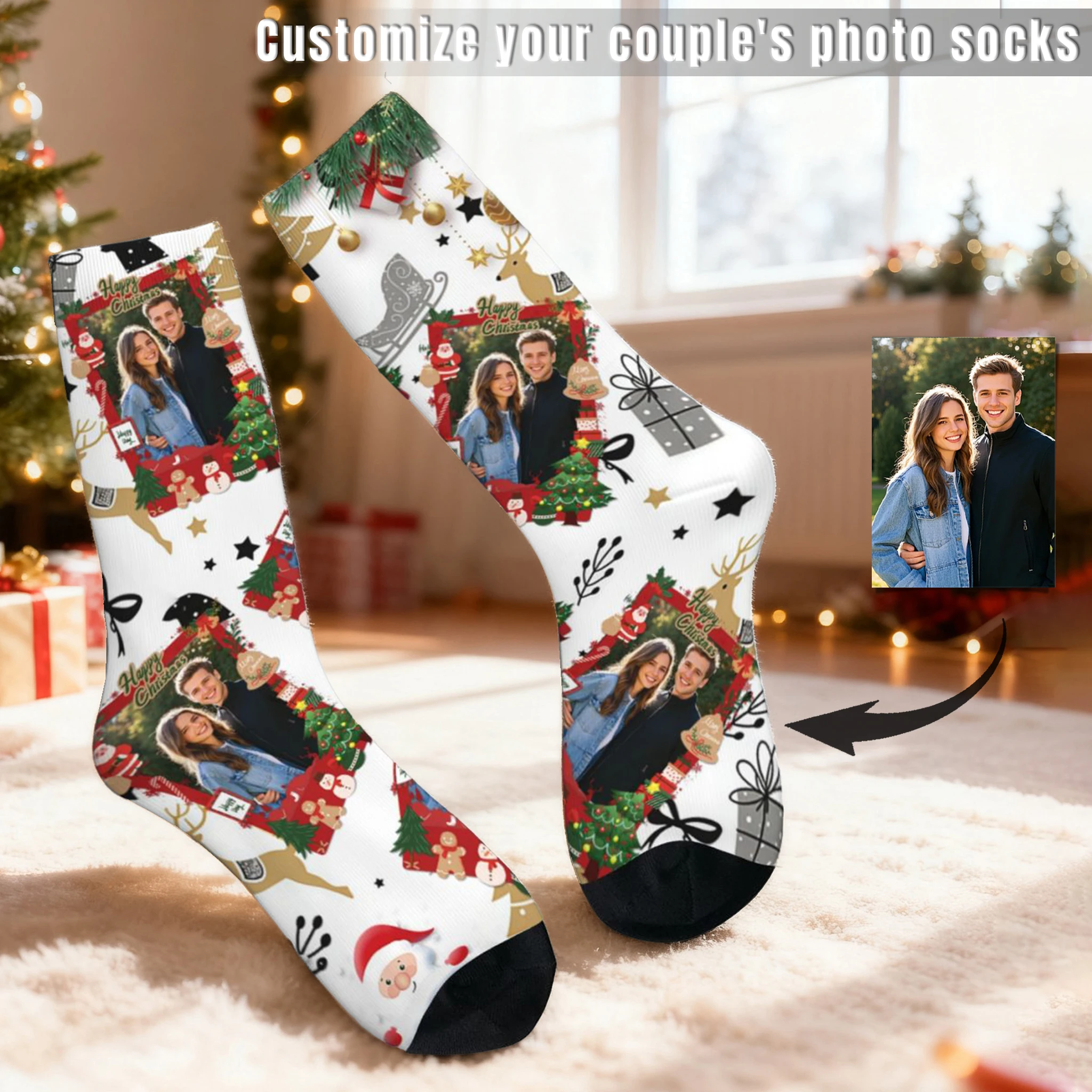 Calzini personalizzati Calzini per coppia Calzini natalizi Calzini per il viso con foto personalizzate Nome personalizzato Regalo per l'anniversario di matrimonio