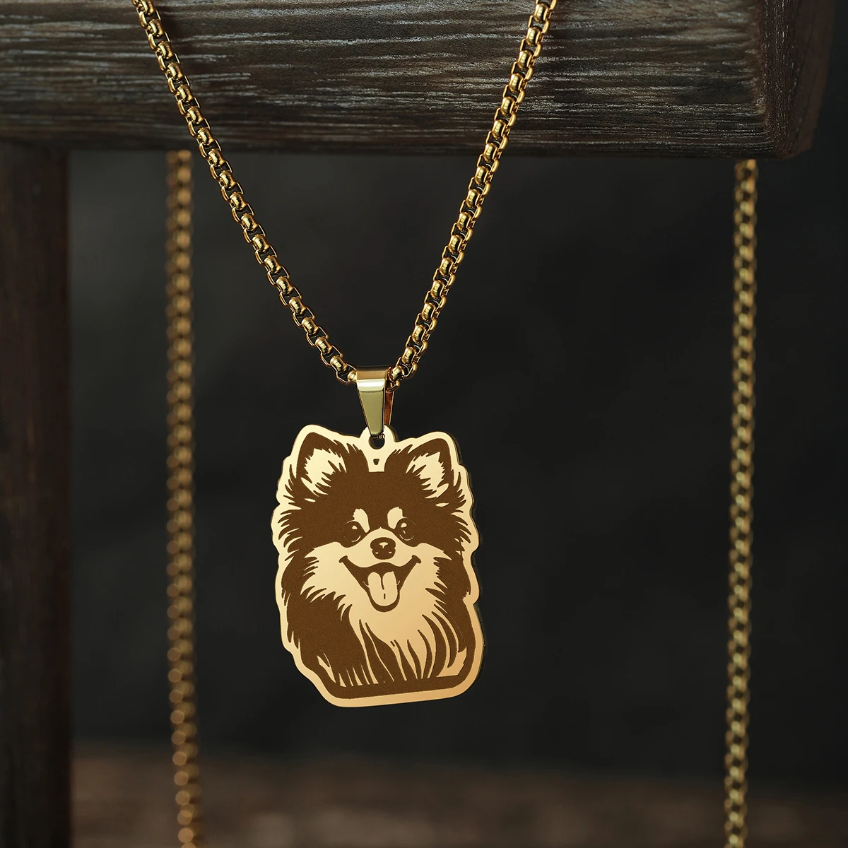 CHENGXUN Stainless Steel Necklace Pomeranian Pendant Birthday Commemorative Gift for Men and Women